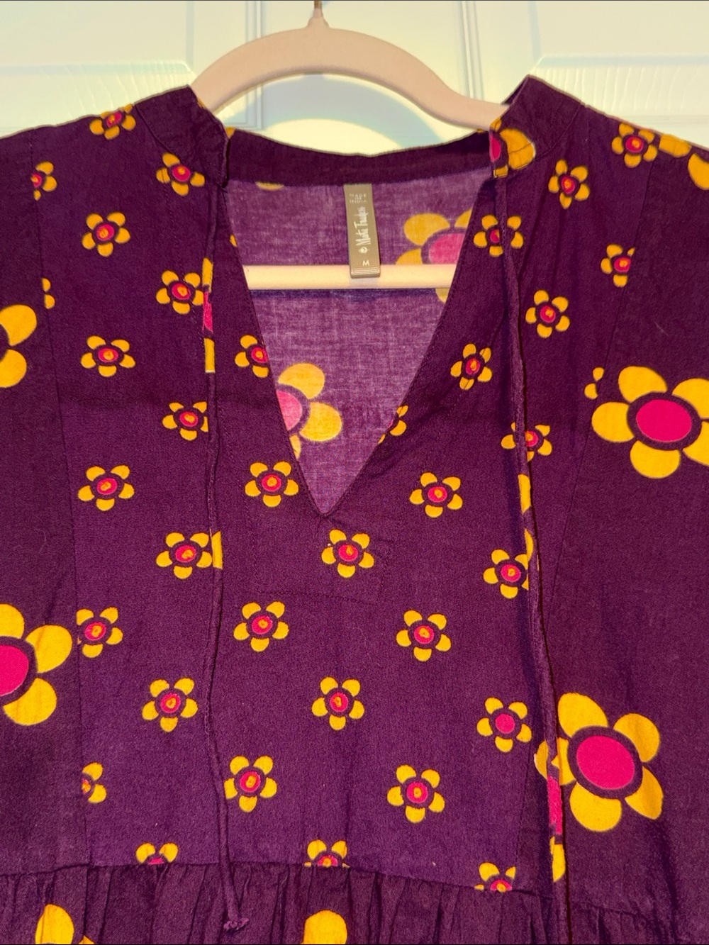 Mata Traders Plum Dress with Yellow & Pink Floral Print - Picture 3 of 7